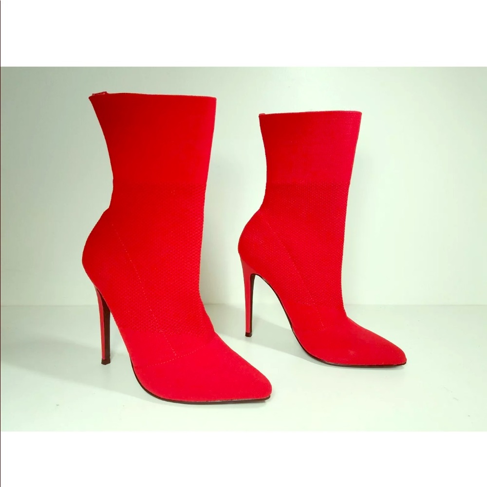 AQUA Cento Stretch Red High Heel Sock Booties
